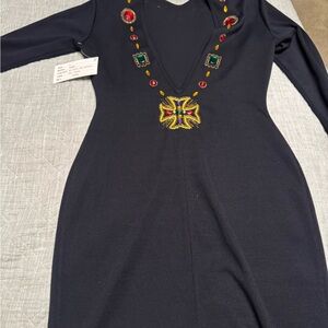 Black V-Neck Long Sleeve Sheath Dress